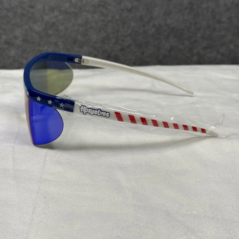 Tipsy Elves Patriotic USA Stars and Stripes Shield Sunglasses Blue Mirror‎ Lens